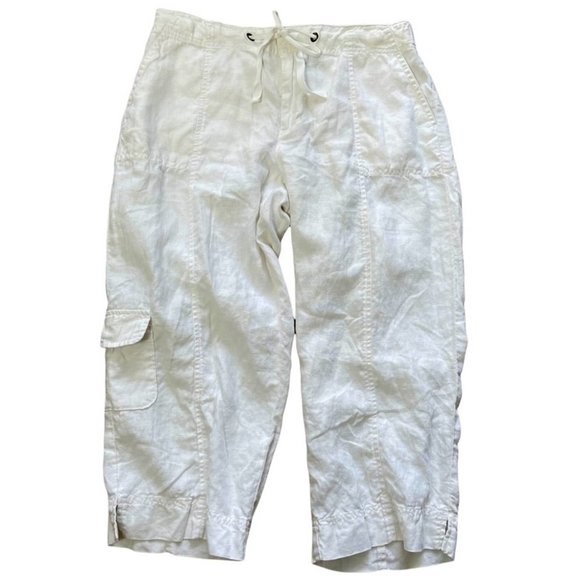 Amber Sun Pants - Amber Sun Linen 100% Linen Capris, White, 8